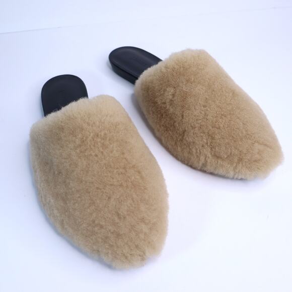JENNI KAYNE Shearling Slip On Mule Flats Tan Leather Pointed Toe Women's 36/US 6 - Picture 2 of 7